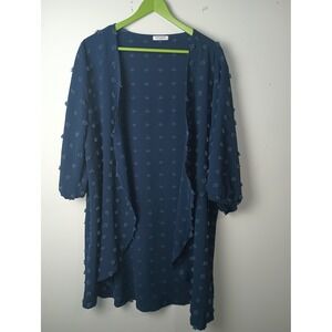 Hotouch Womens Navy Blue Swiss Dot Open Front Cardigan 3/4 Sleeve Kimono XL